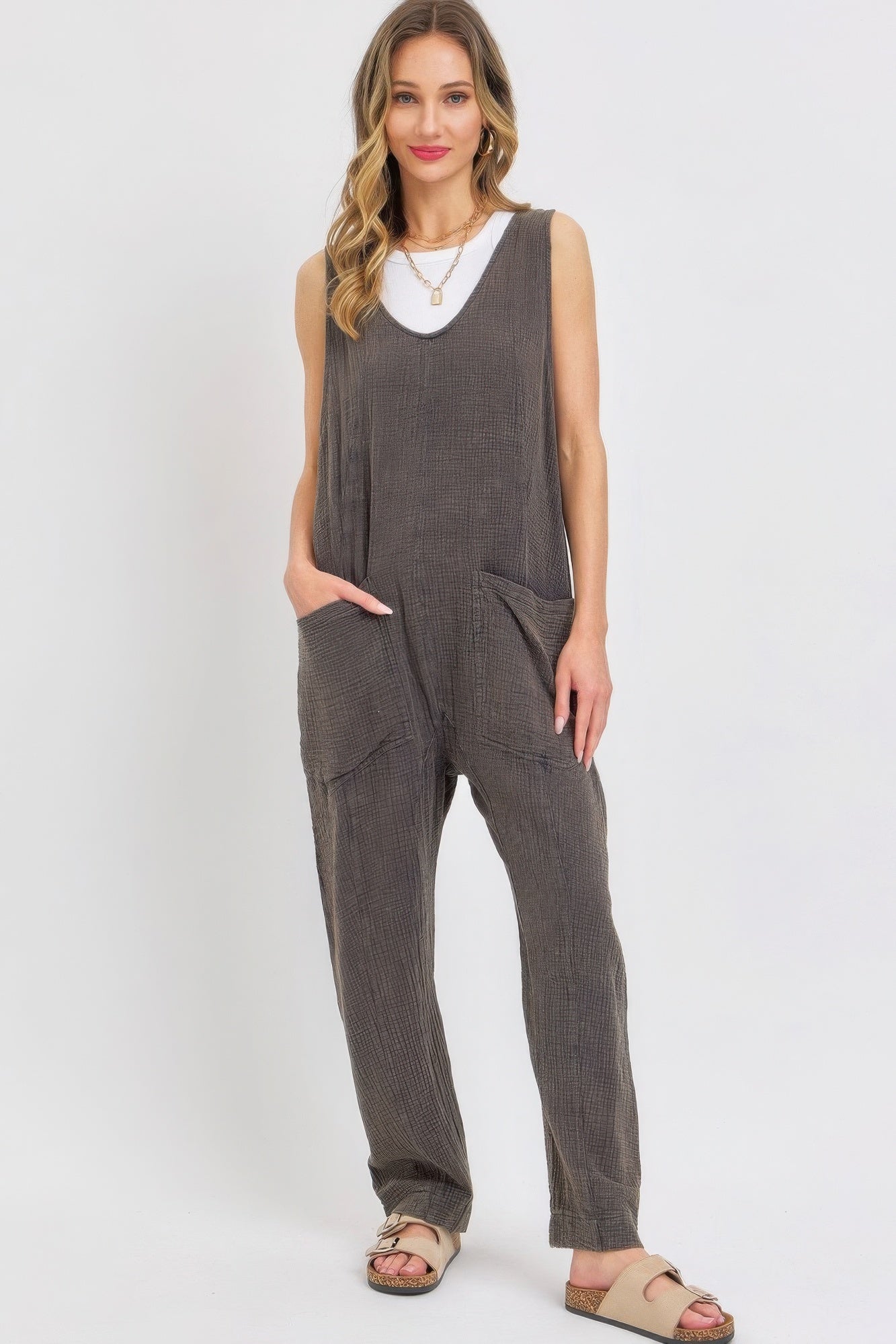 Mineral Washed Summer Jumpsuit - All Season Fashion