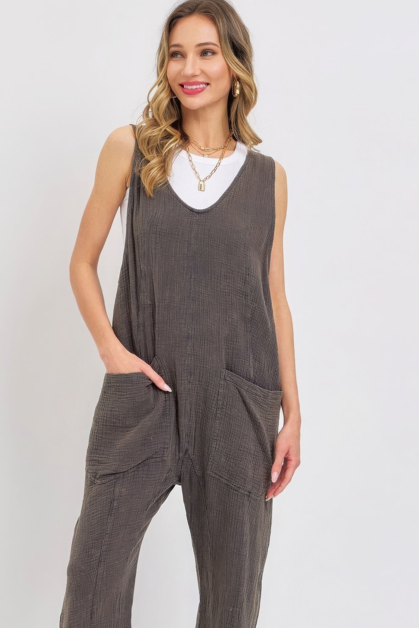 Mineral Washed Summer Jumpsuit - All Season Fashion