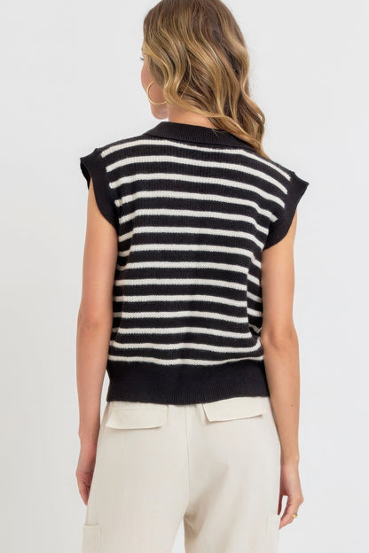 Flower Patch Stripe Knit Top - All Season Fashion