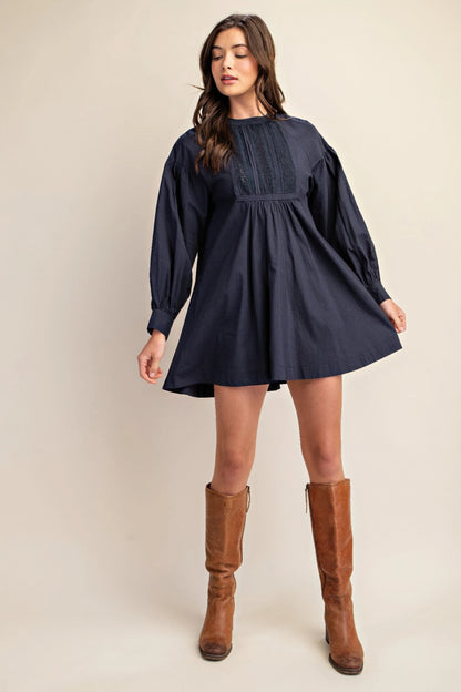 Long sleeve mini dress with lace detail - All Season Fashion