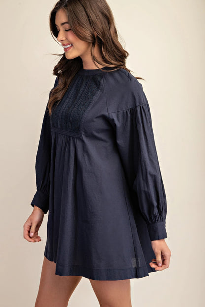 Long sleeve mini dress with lace detail - All Season Fashion