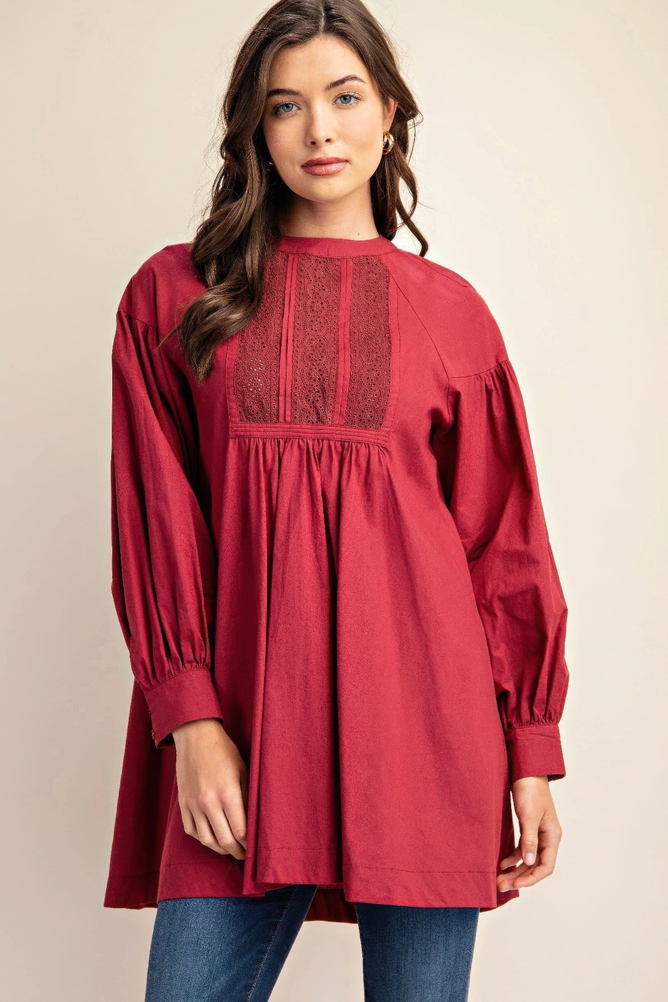 Long sleeve mini dress with lace detail - All Season Fashion