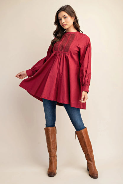 Long sleeve mini dress with lace detail - All Season Fashion