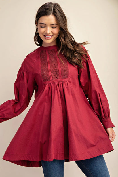 Long sleeve mini dress with lace detail - All Season Fashion