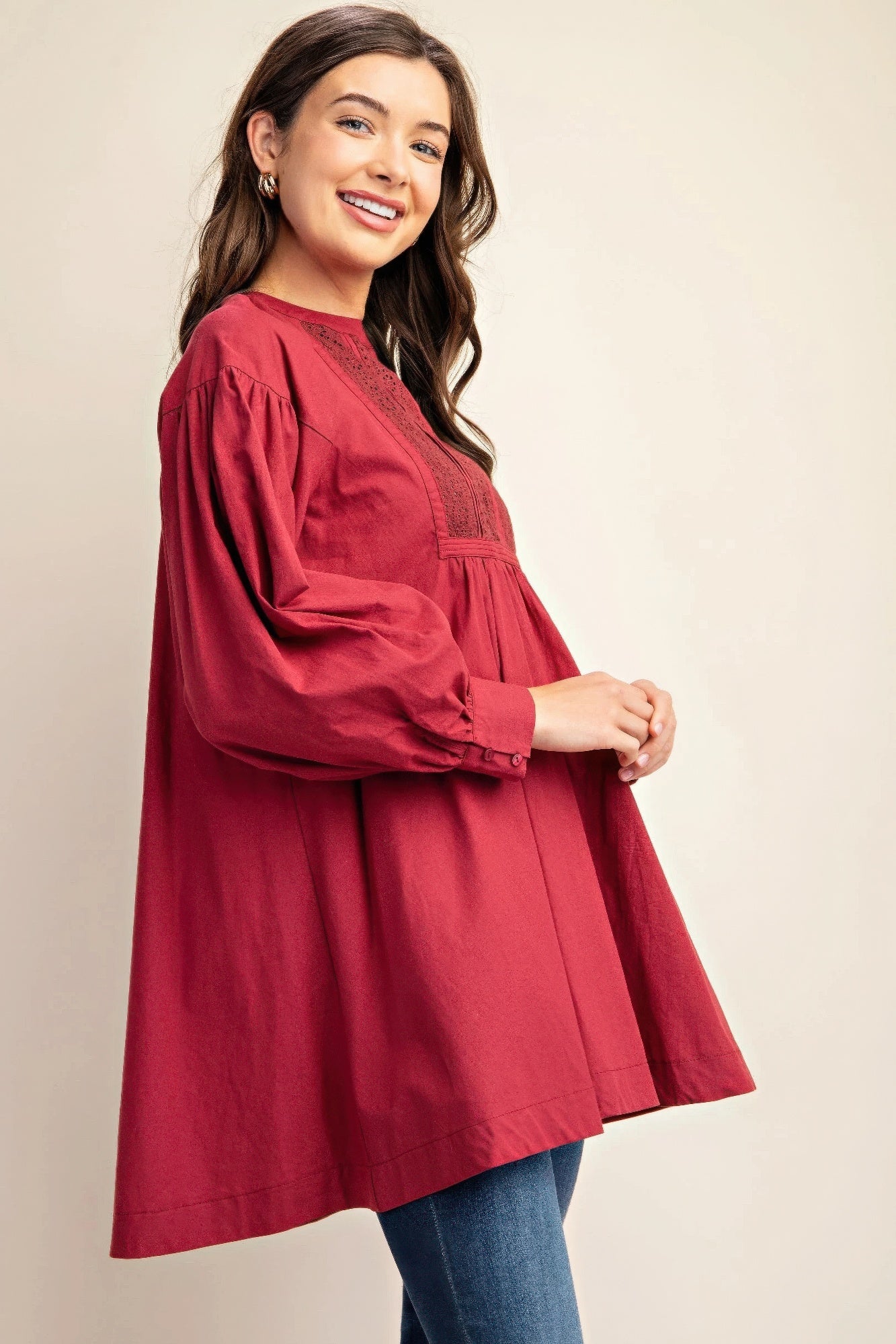 Long sleeve mini dress with lace detail - All Season Fashion