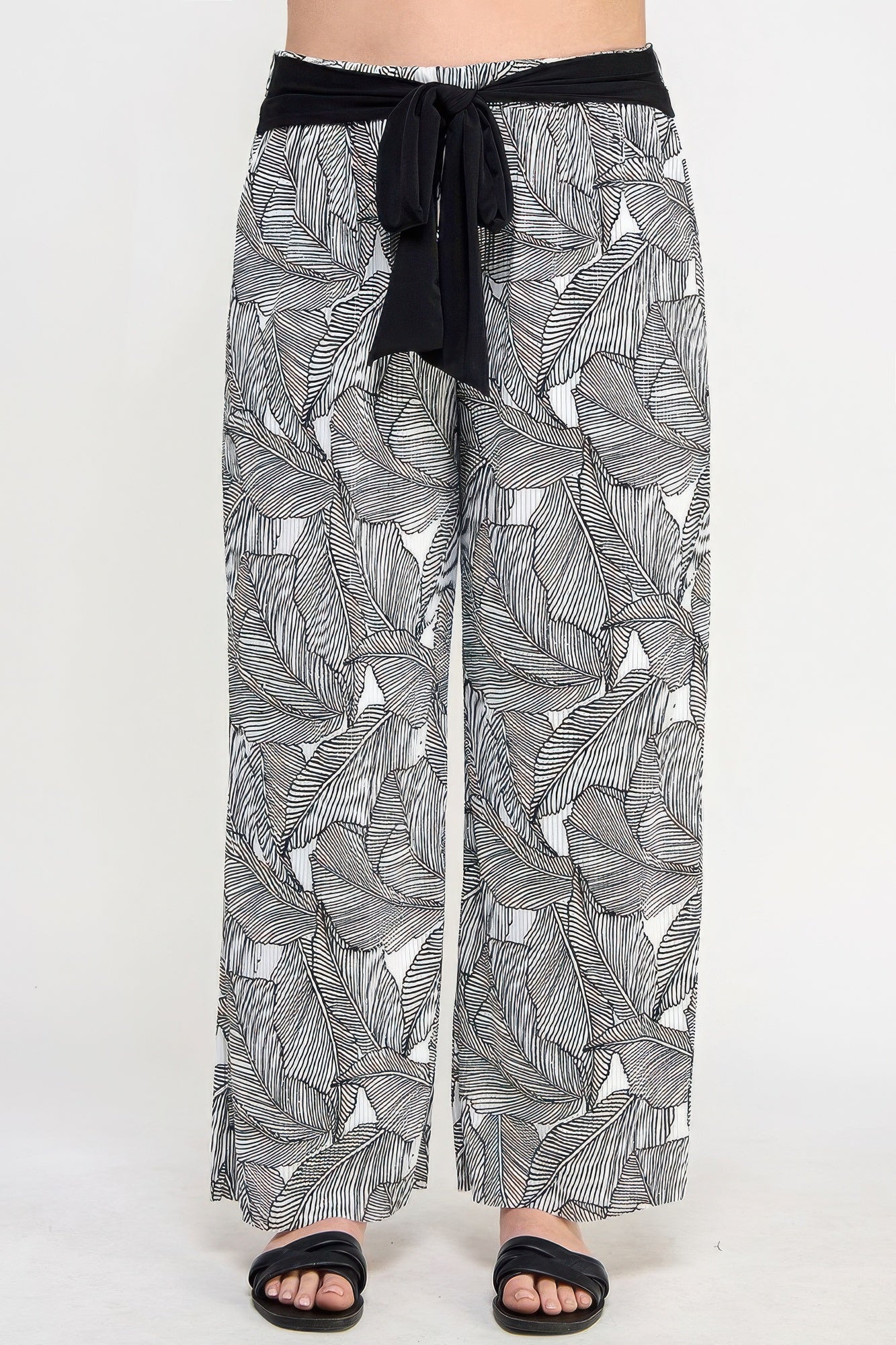 Plisse Palm Print Pants - All Season Fashion