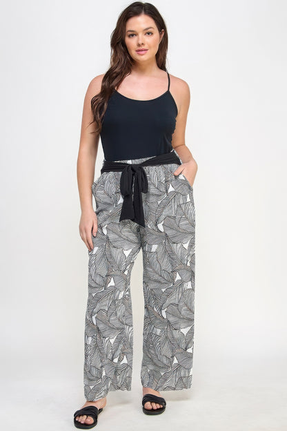 Plisse Palm Print Pants - All Season Fashion