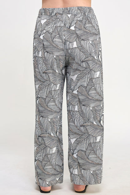 Plisse Palm Print Pants - All Season Fashion