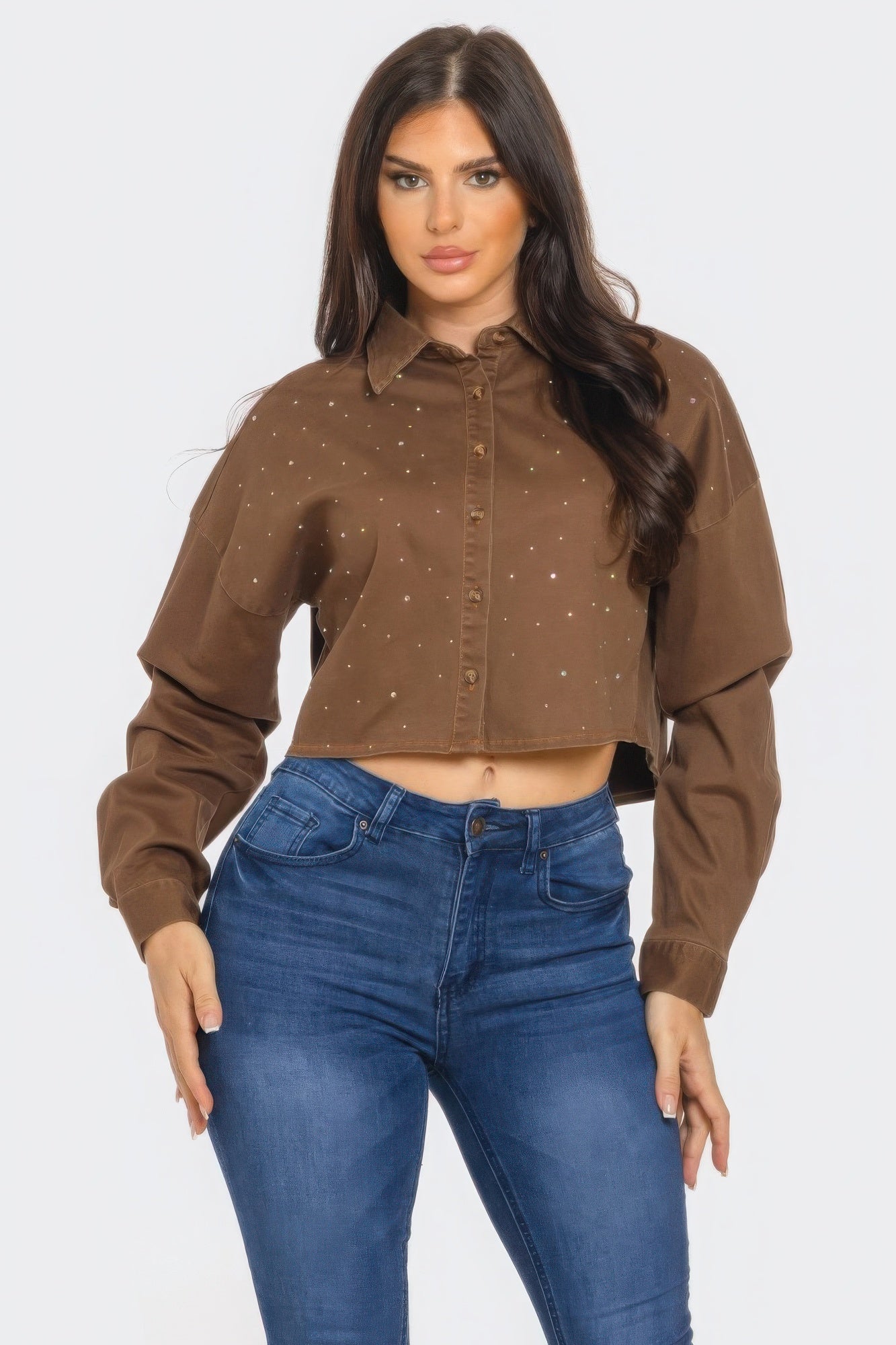Bling Denim Button Down Shirt - All Season Fashion