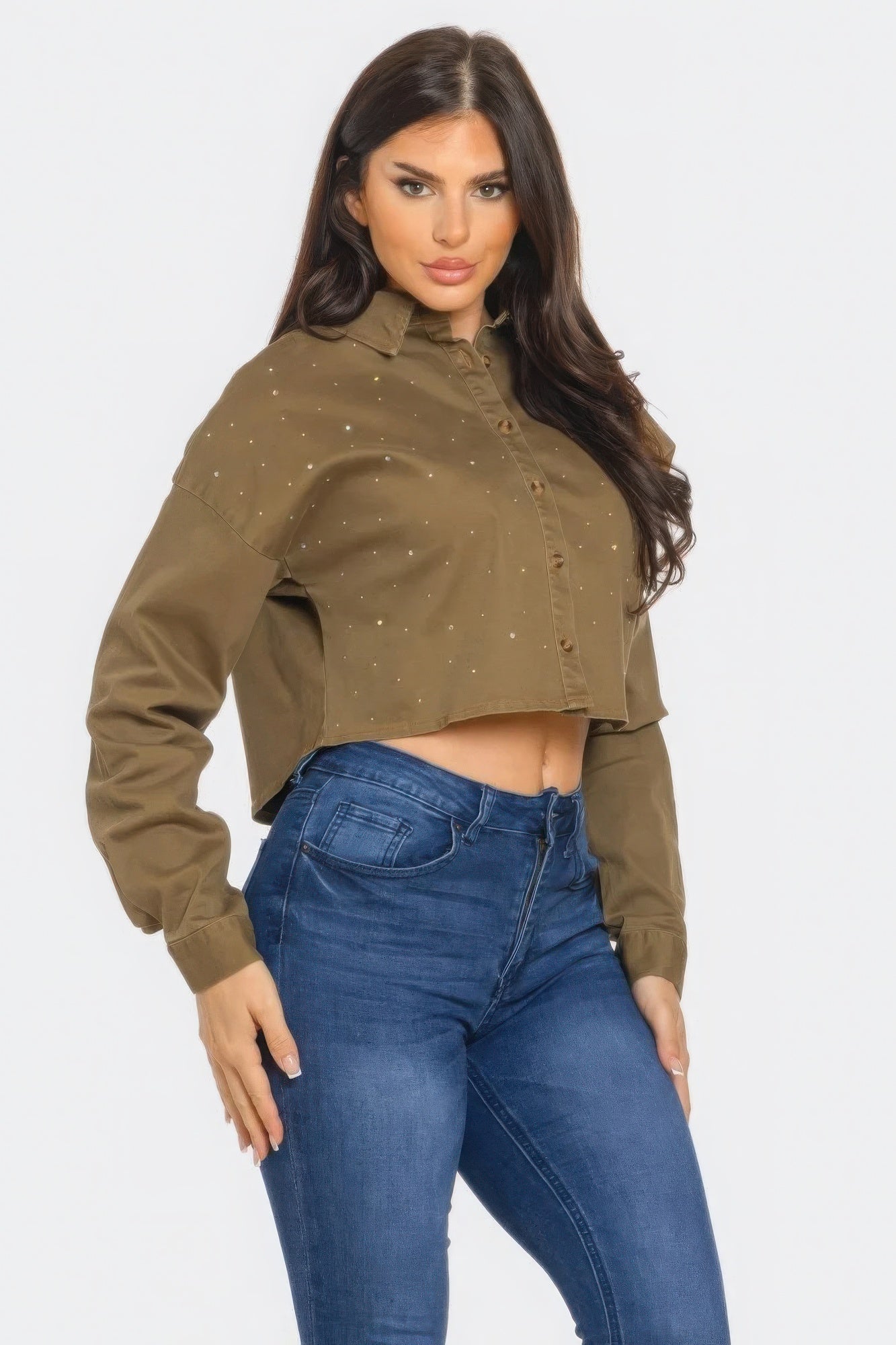 Bling Denim Button Down Shirt - All Season Fashion