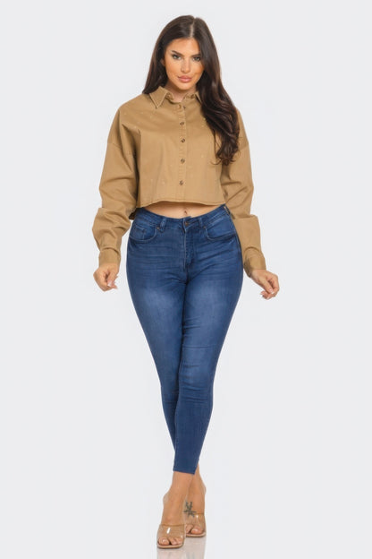 Bling Denim Button Down Shirt - All Season Fashion