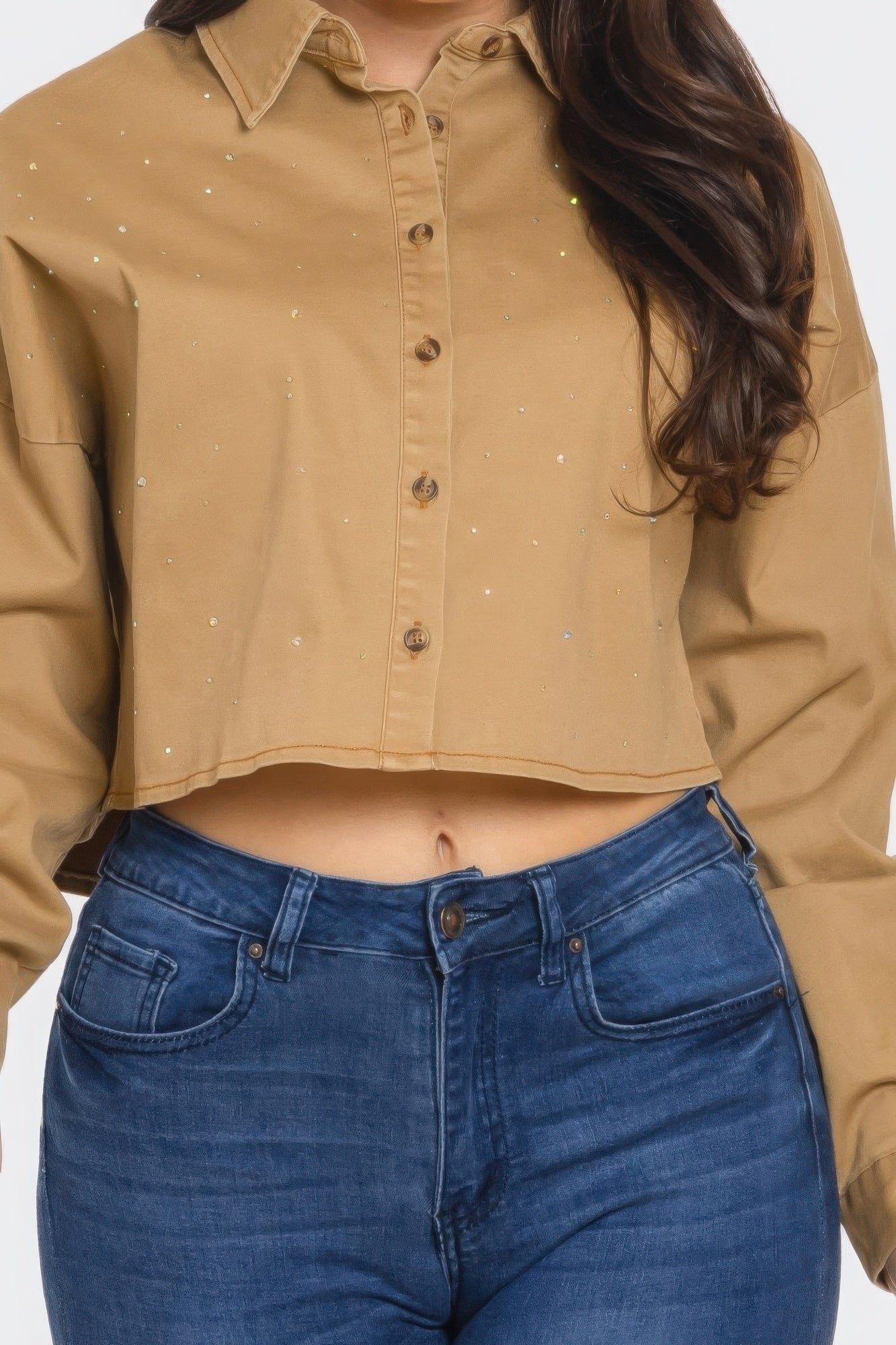 Bling Denim Button Down Shirt - All Season Fashion