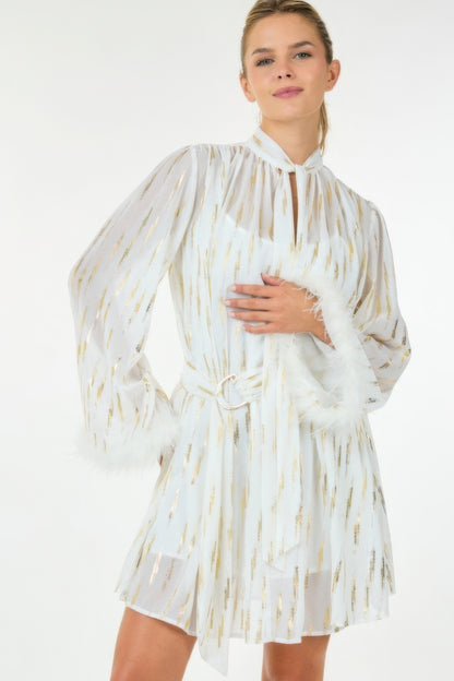 Metallic Print Short Dress - All Season Fashion