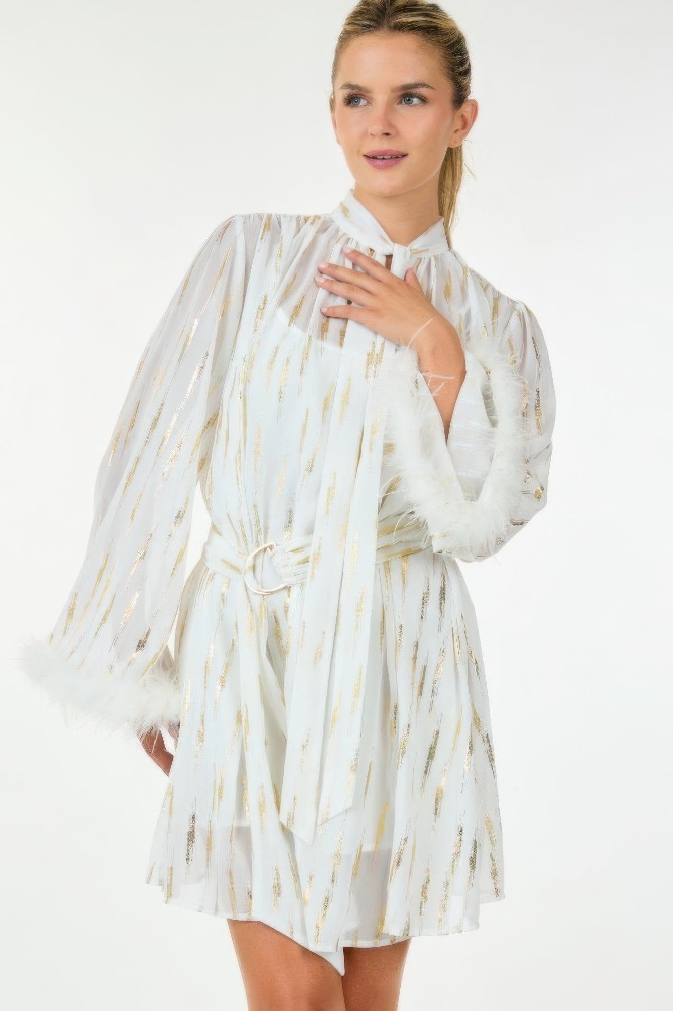 Metallic Print Short Dress - All Season Fashion