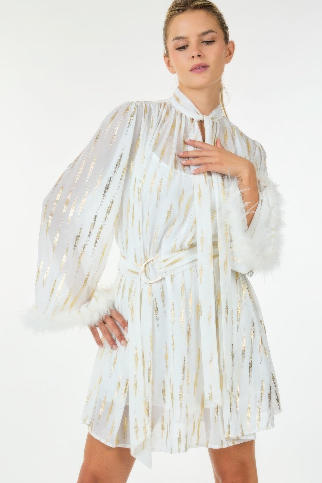 Metallic Print Short Dress - All Season Fashion