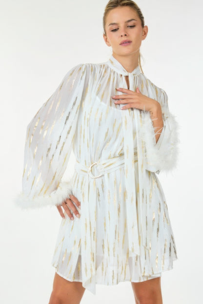 Metallic Print Short Dress - All Season Fashion