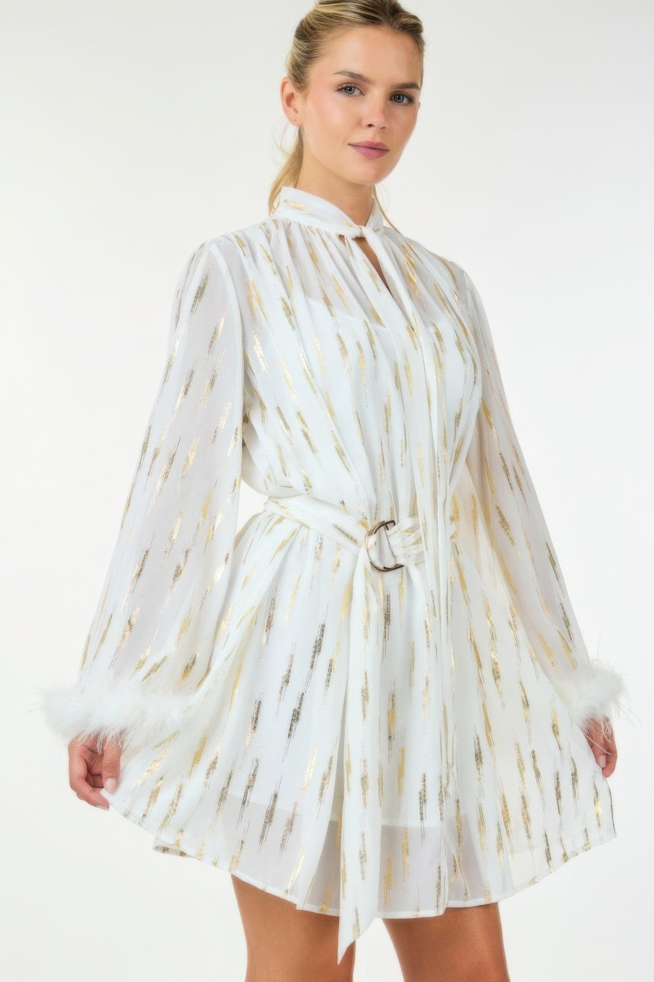 Metallic Print Short Dress - All Season Fashion