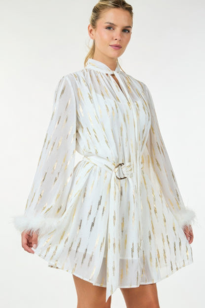 Metallic Print Short Dress - All Season Fashion