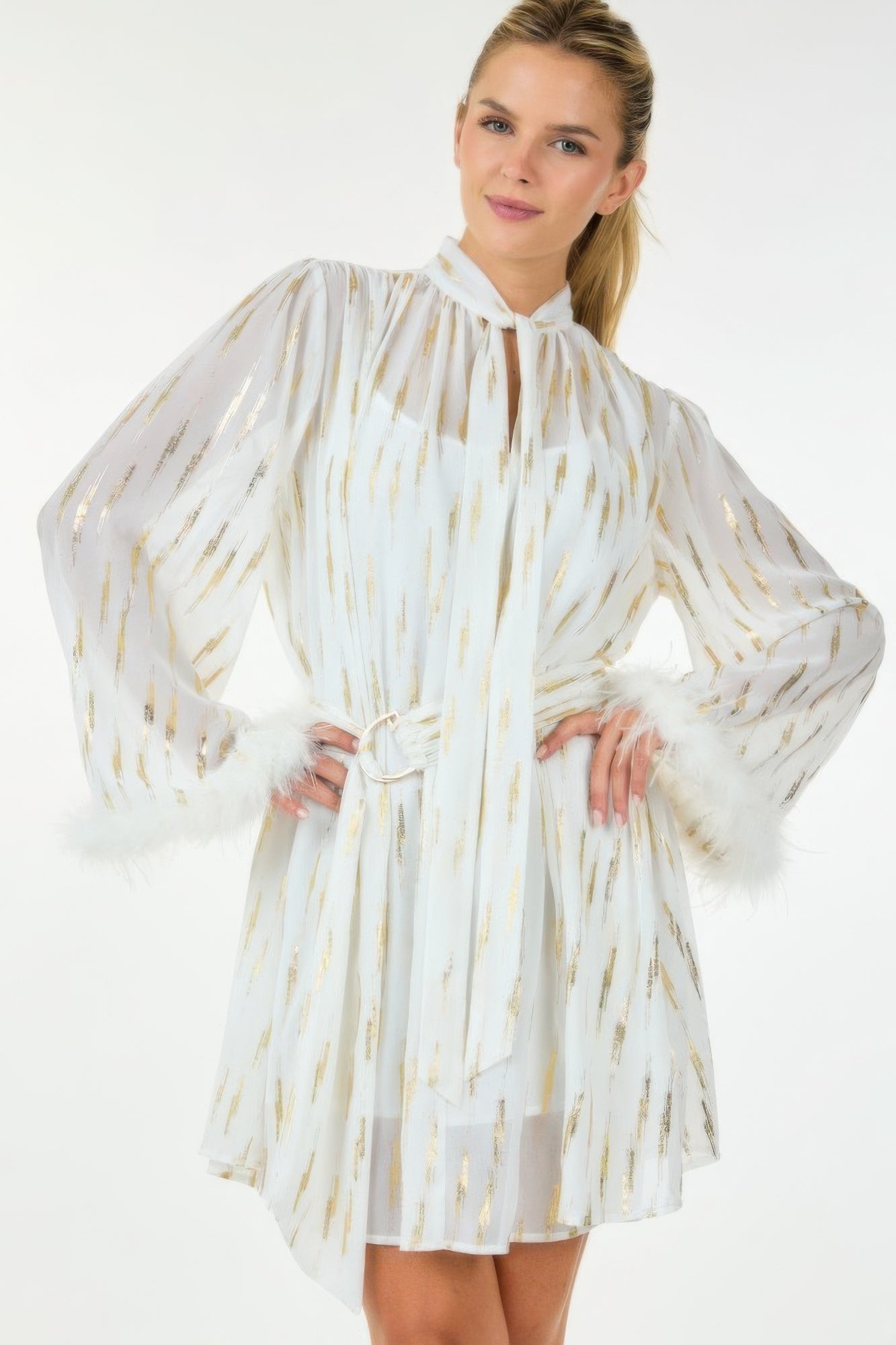 Metallic Print Short Dress - All Season Fashion