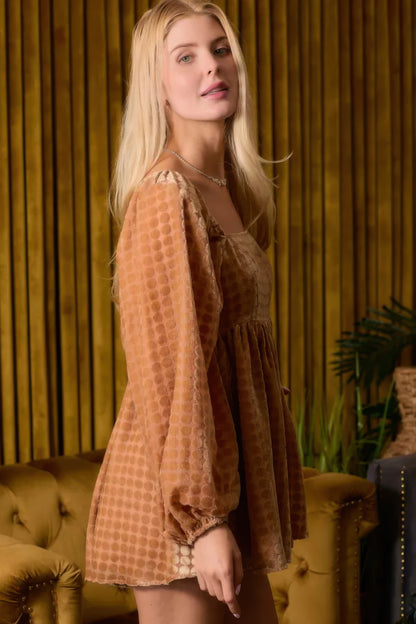 Velvet Long Sleeve Square Neck Flowy Romper - All Season Fashion