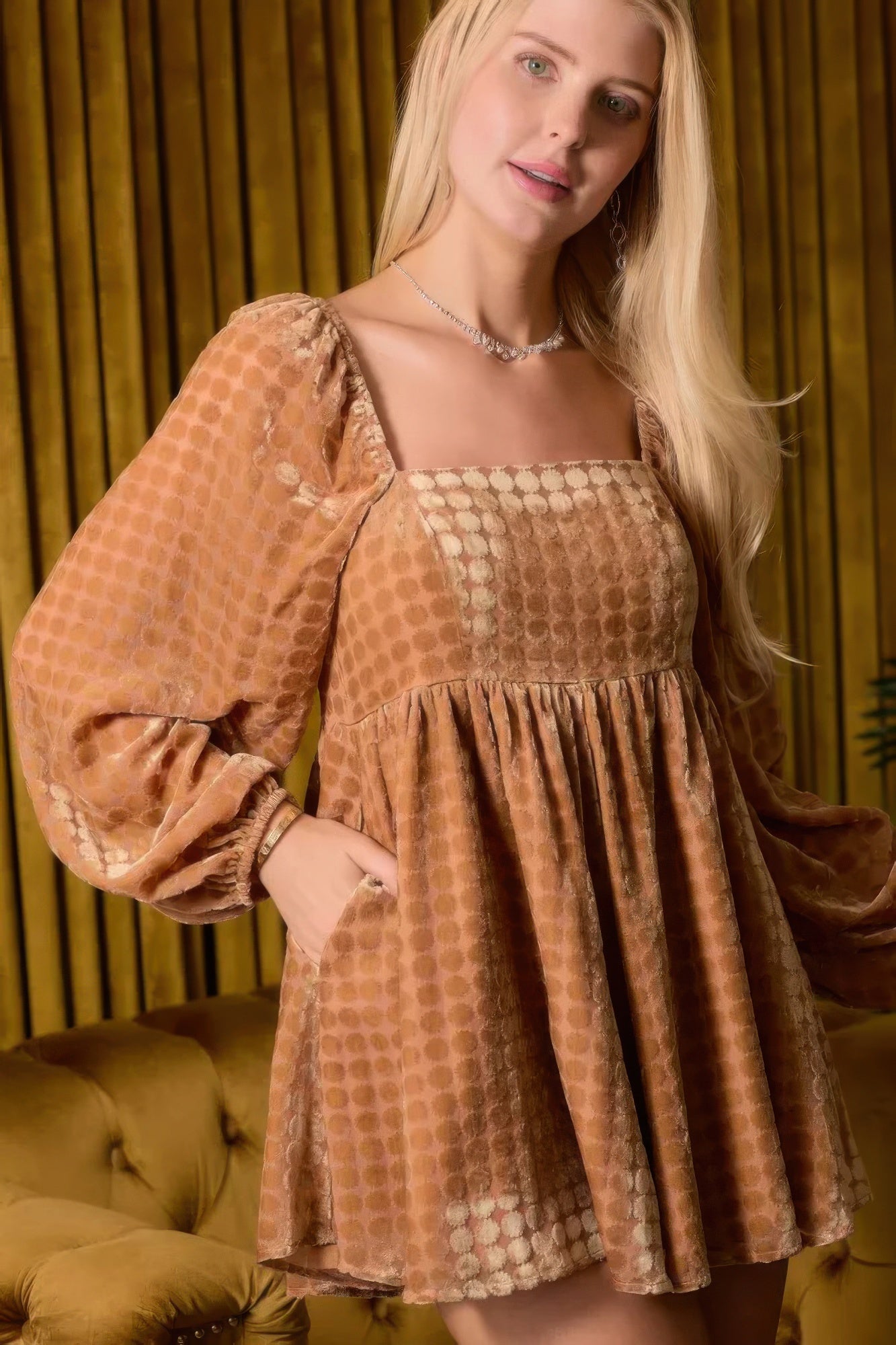 Velvet Long Sleeve Square Neck Flowy Romper - All Season Fashion