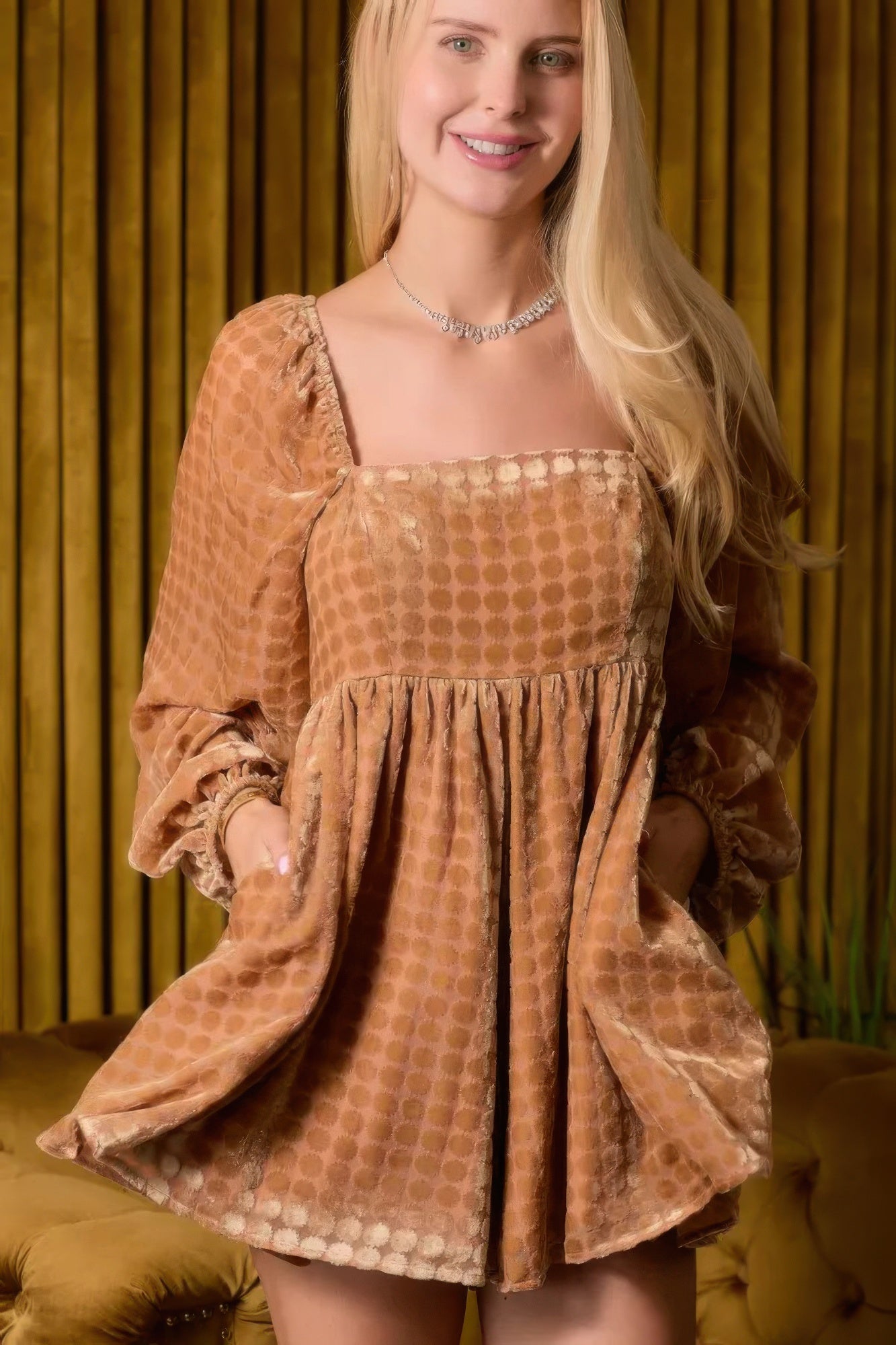 Velvet Long Sleeve Square Neck Flowy Romper - All Season Fashion