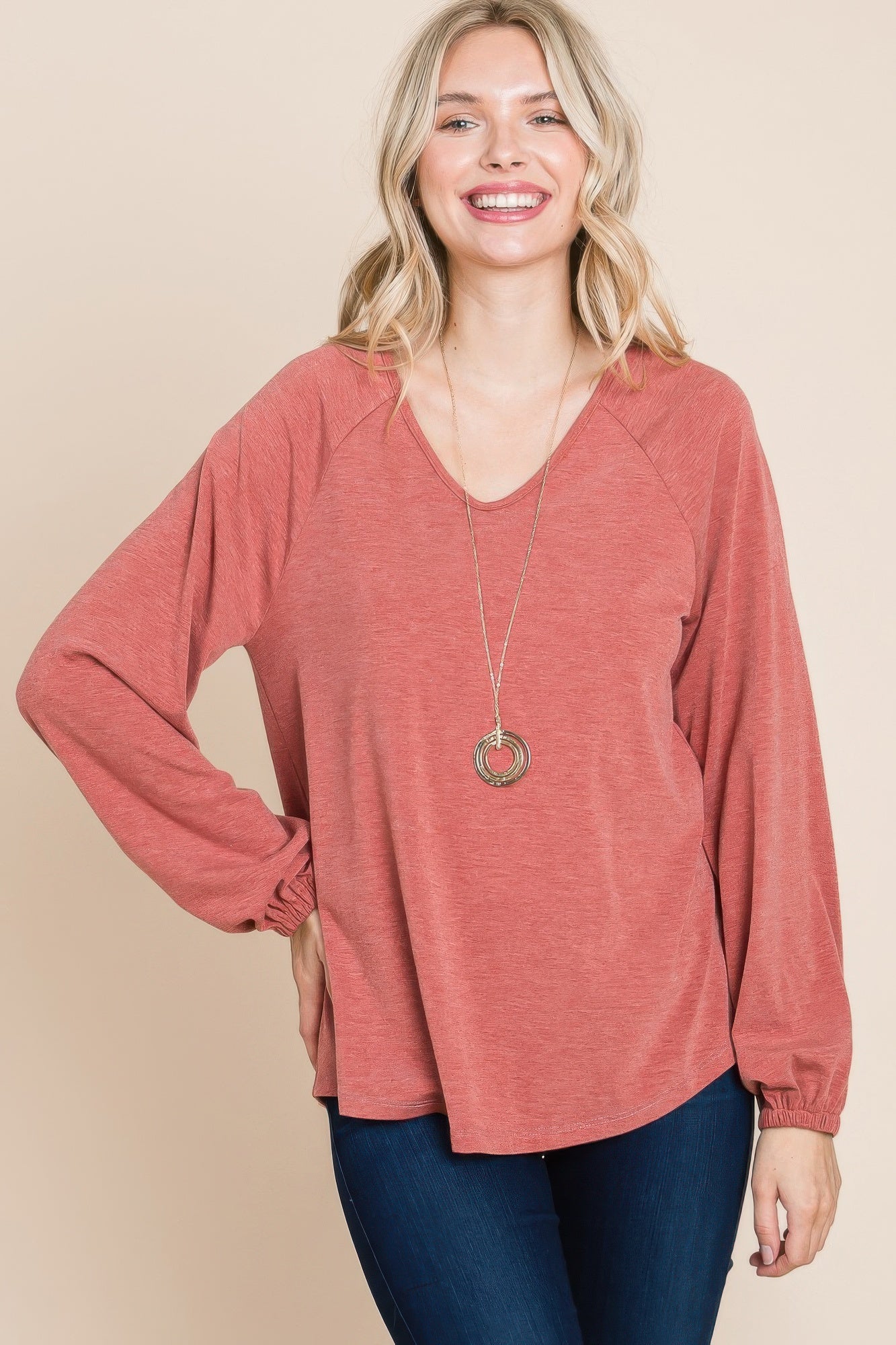 Casual V Neck Basic Long Sleeve Top - All Season Fashion