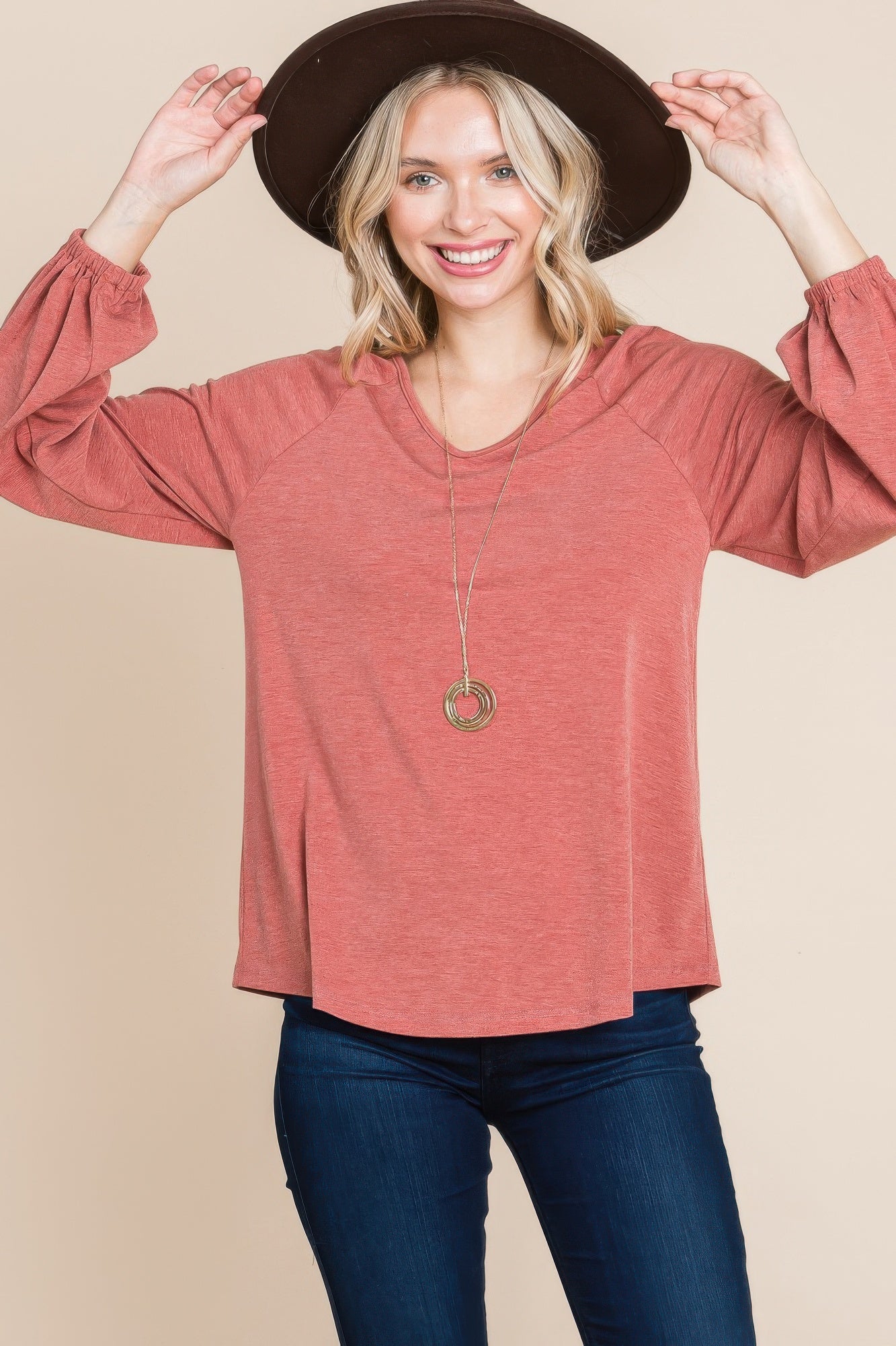 Casual V Neck Basic Long Sleeve Top - All Season Fashion