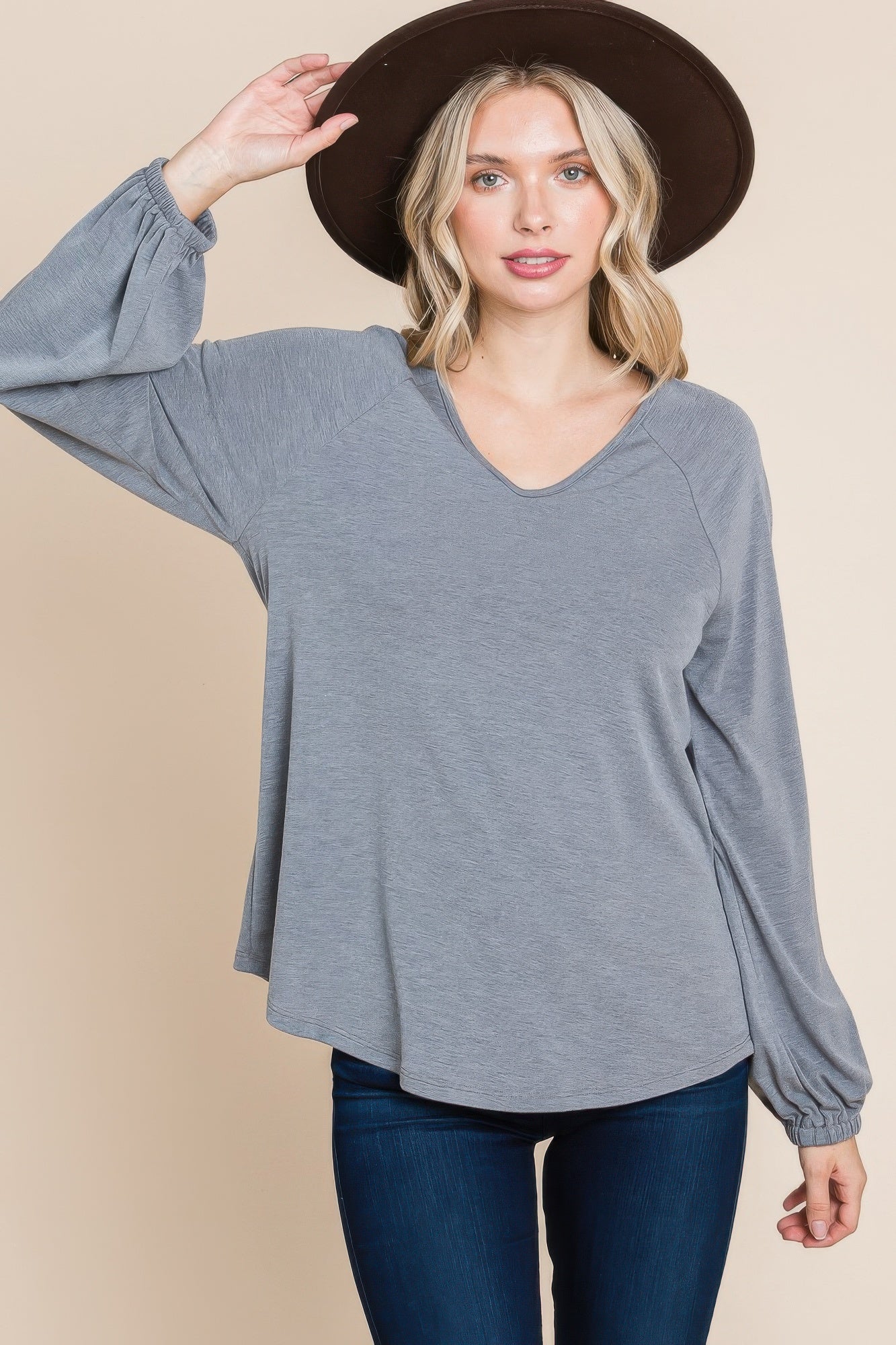 Casual V Neck Basic Long Sleeve Top - All Season Fashion