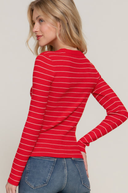Long slv crew neck stripe sweater - All Season Fashion