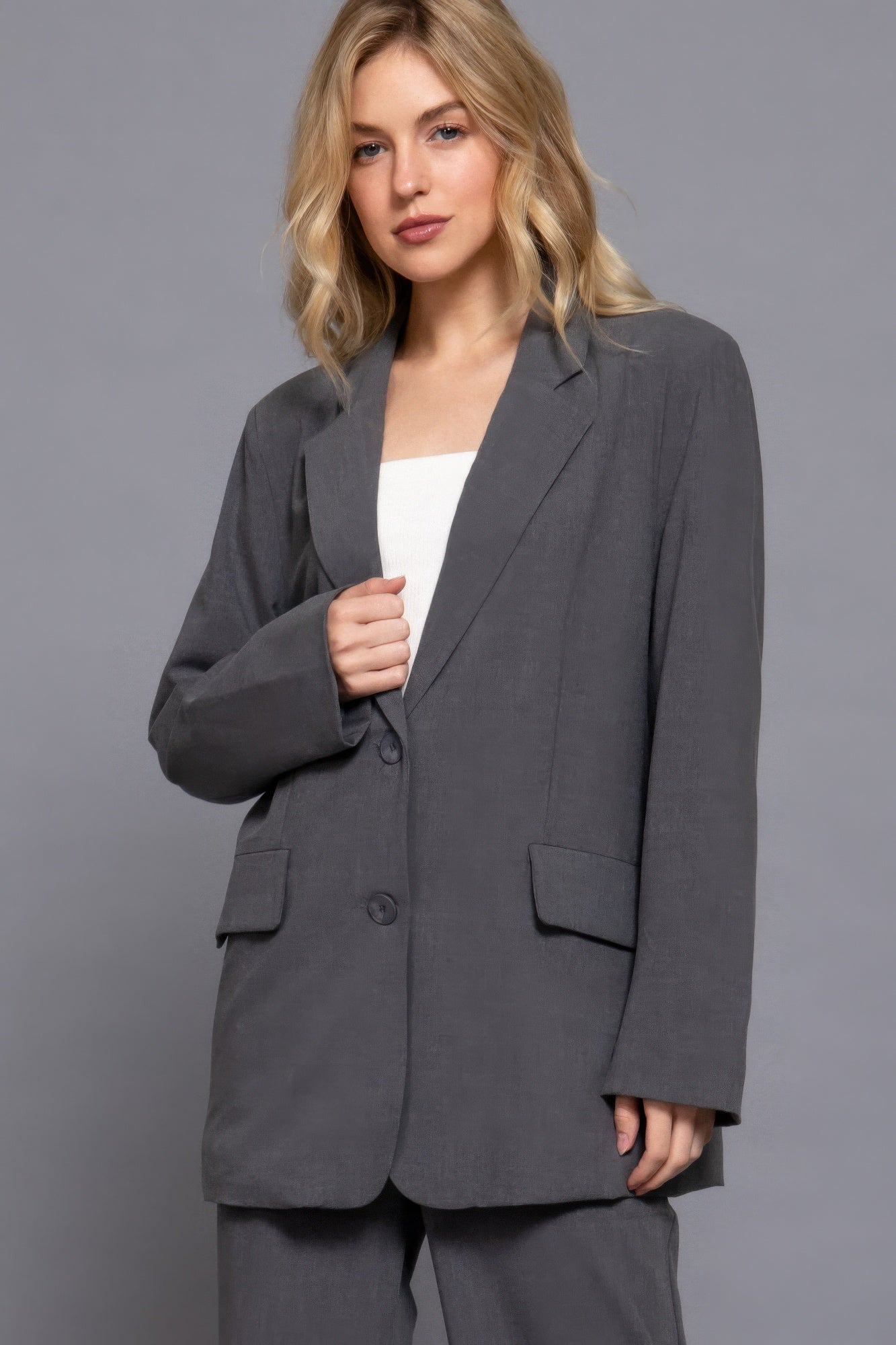 Long slv front button closure blazer - All Season Fashion