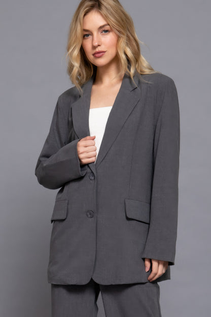 Long slv front button closure blazer - All Season Fashion
