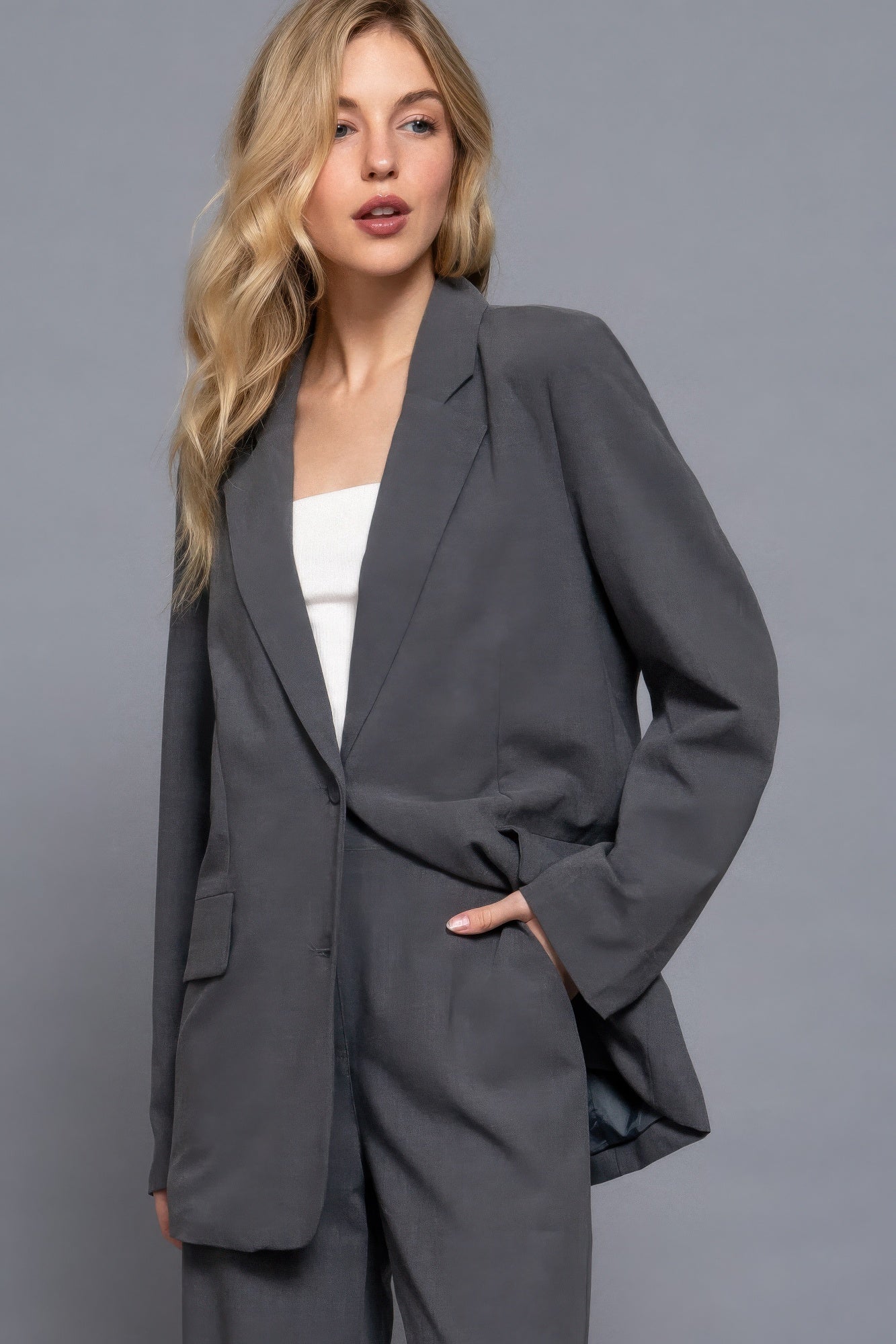 Long slv front button closure blazer - All Season Fashion