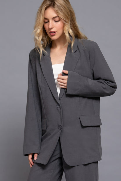 Long slv front button closure blazer - All Season Fashion