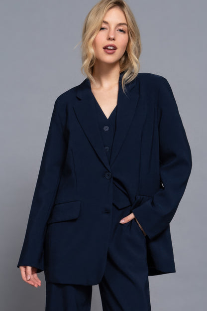 Long slv front button closure blazer - All Season Fashion