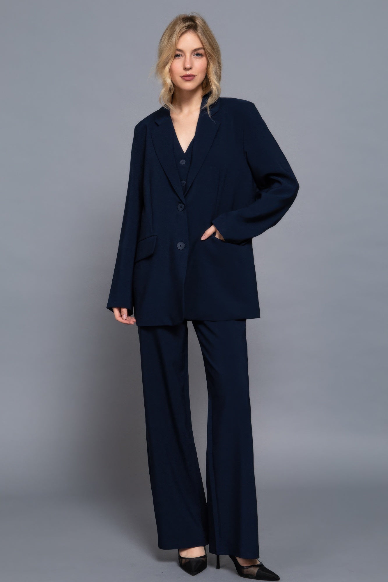 Long slv front button closure blazer - All Season Fashion