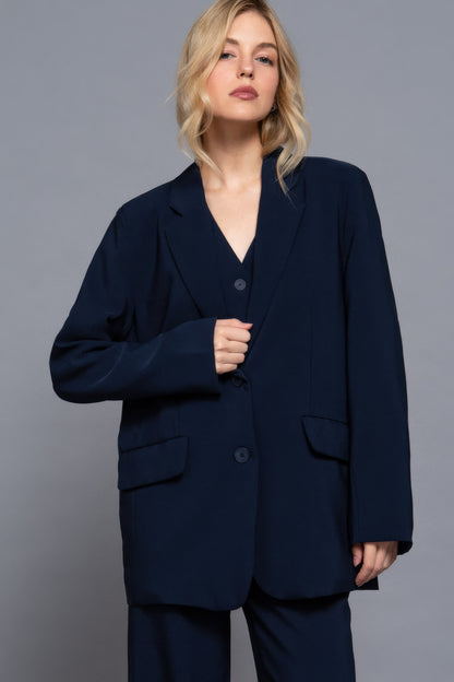 Long slv front button closure blazer - All Season Fashion