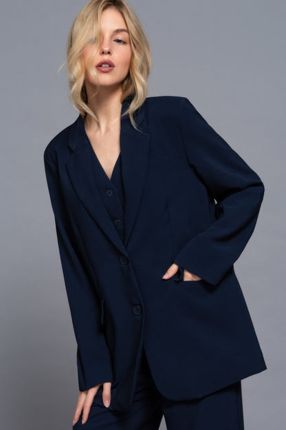 Long slv front button closure blazer - All Season Fashion