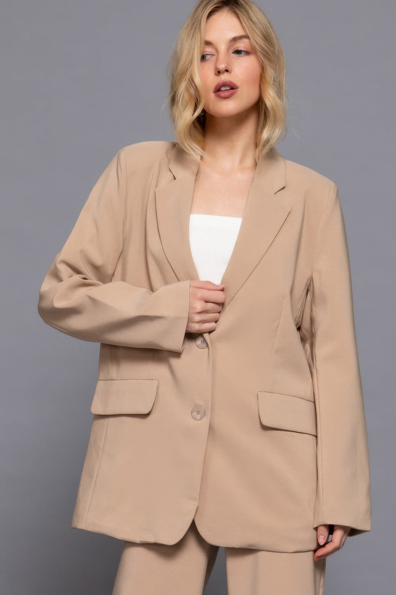 Long slv front button closure blazer - All Season Fashion