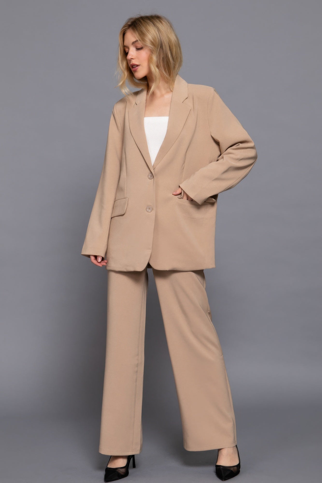 Long slv front button closure blazer - All Season Fashion
