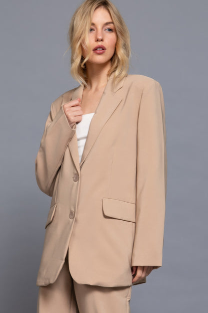 Long slv front button closure blazer - All Season Fashion
