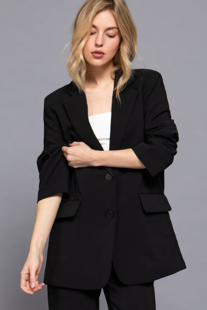 Long slv front button closure blazer - All Season Fashion