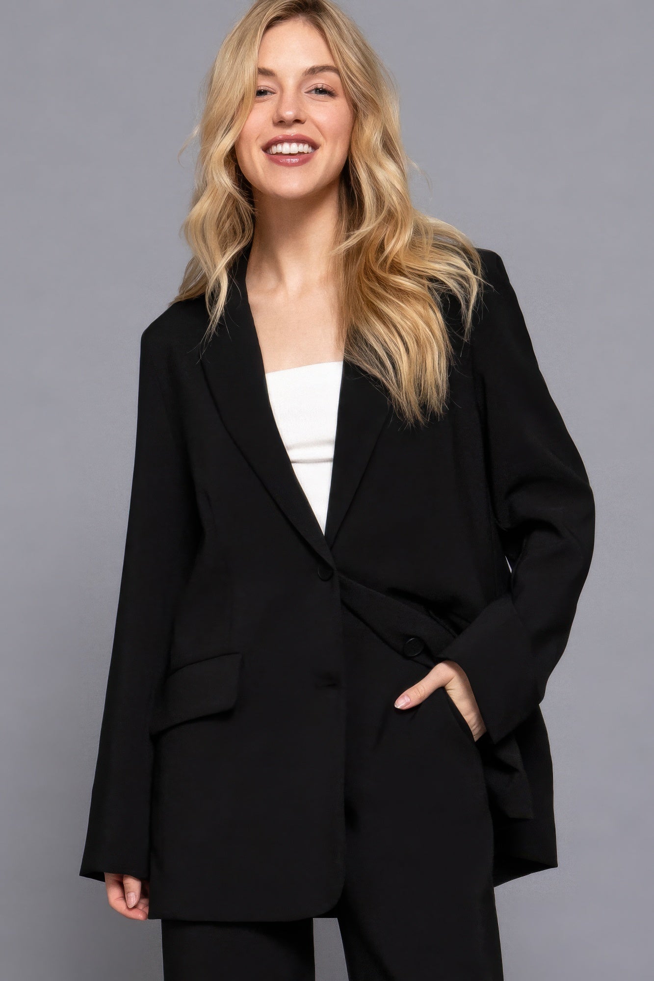 Long slv front button closure blazer - All Season Fashion