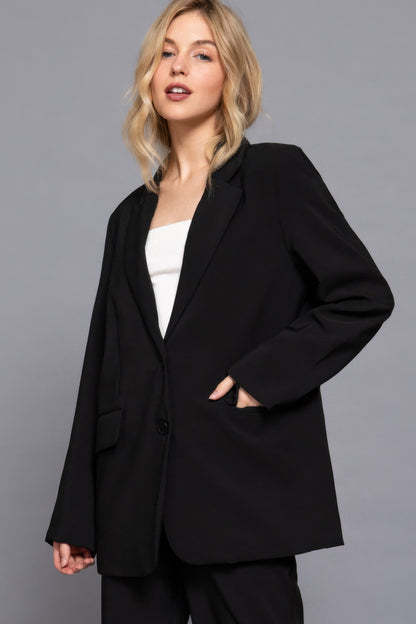Long slv front button closure blazer - All Season Fashion