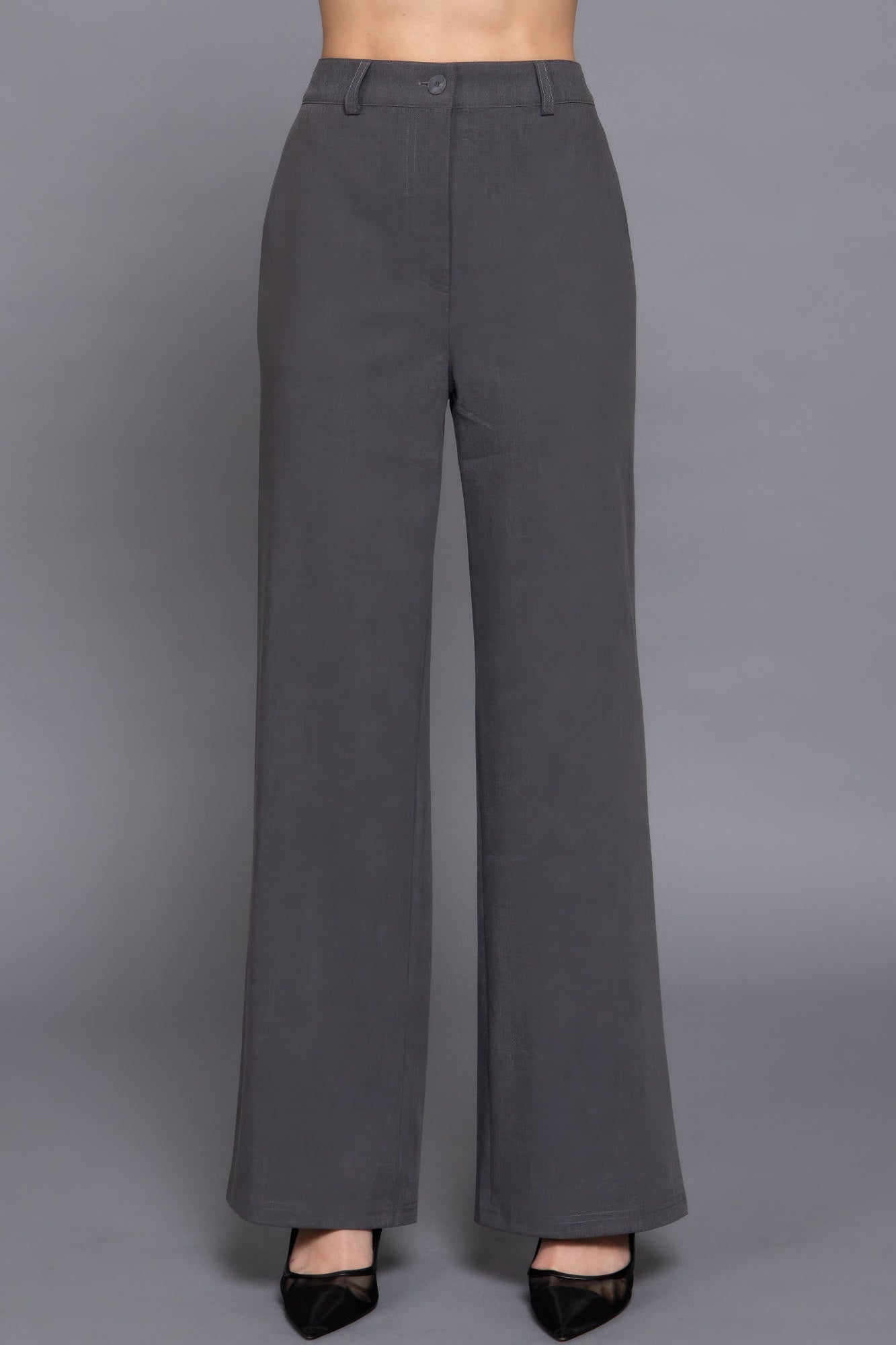 Back elastic straight woven long pants - All Season Fashion