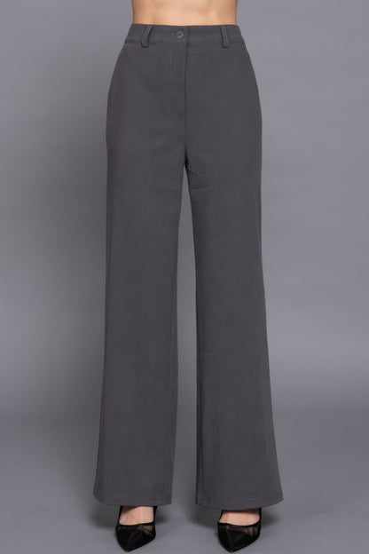 Back elastic straight woven long pants - All Season Fashion