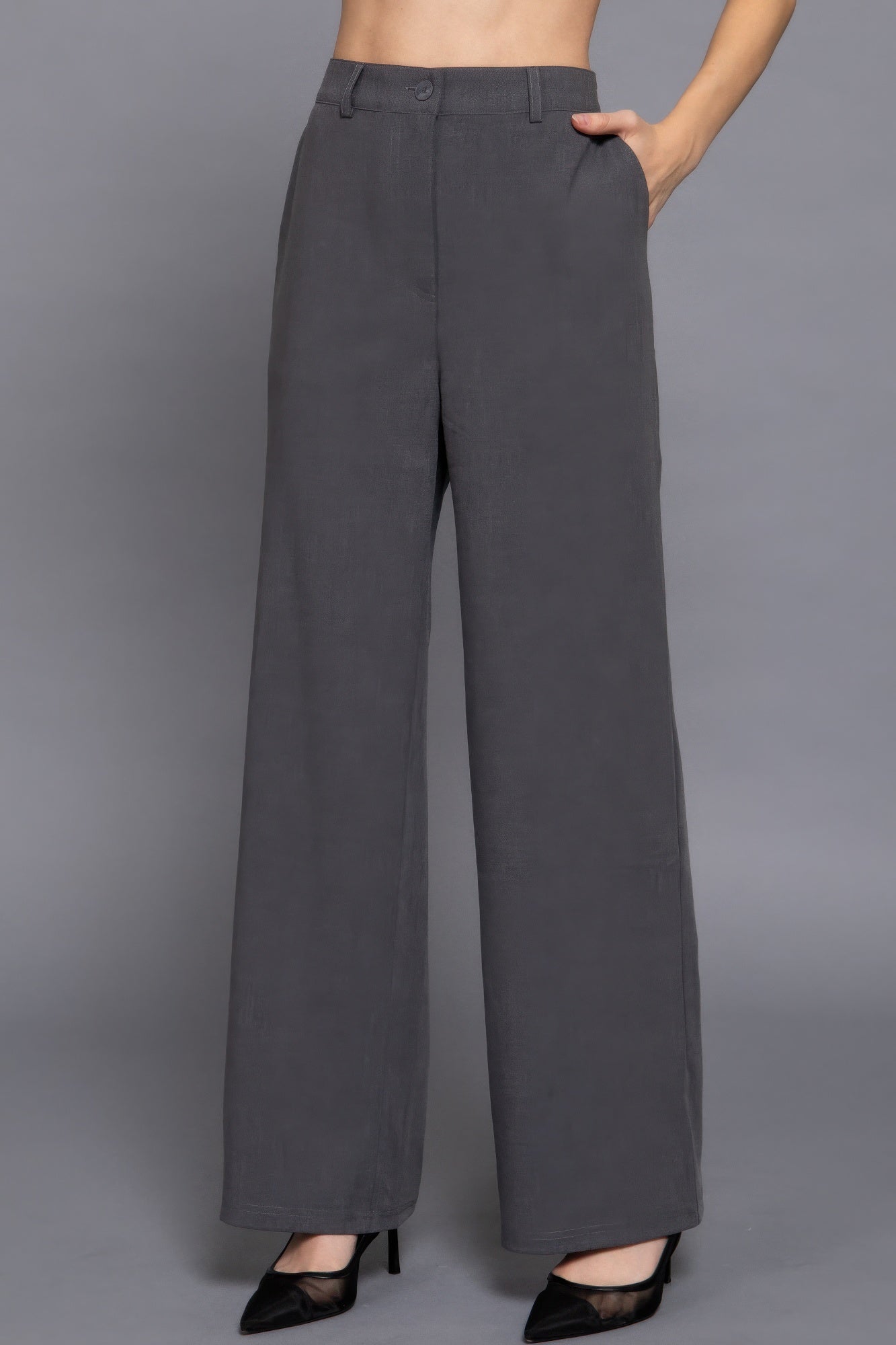 Back elastic straight woven long pants - All Season Fashion