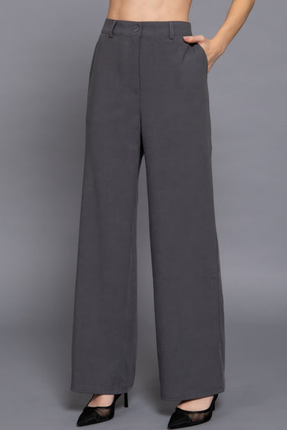 Back elastic straight woven long pants - All Season Fashion