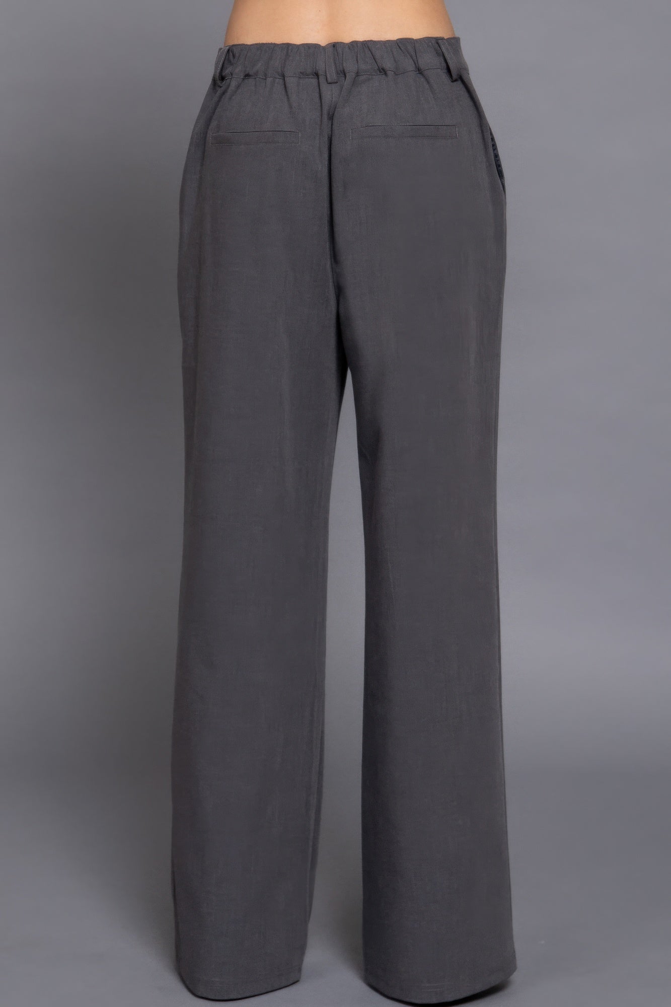 Back elastic straight woven long pants - All Season Fashion