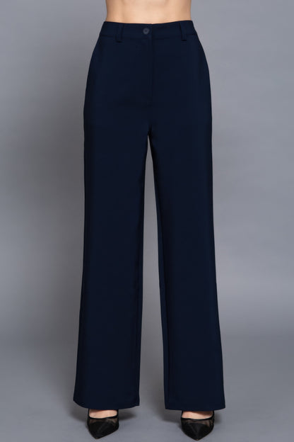 Back elastic straight woven long pants - All Season Fashion